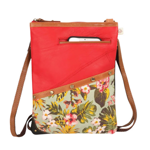 red floral crossbody vegan handbag