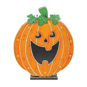 Happy Jack Wooden Pumpkin with Lights