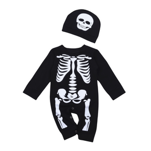 baby Black White Skeleton Cotton Halloween Romper & Hat