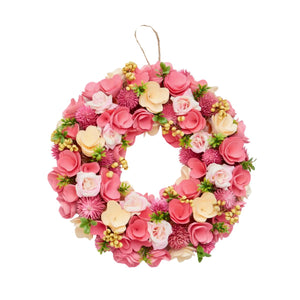 Pink Flower and Wood Curl Wreath