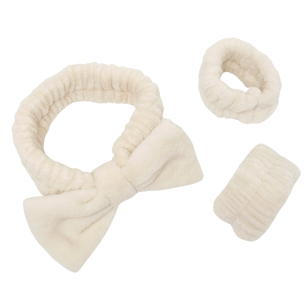 White Spa Headband & Wristband Set For Makeup & Cleansing