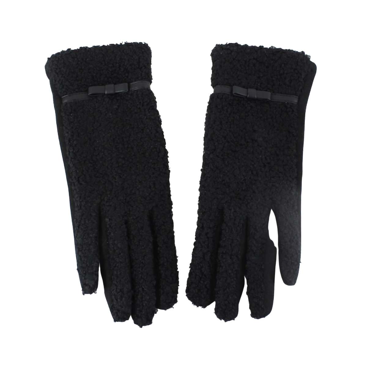 black fluffy gloves