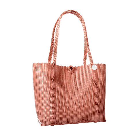 Sustainable Rose Pink Handwoven Plastic Tote