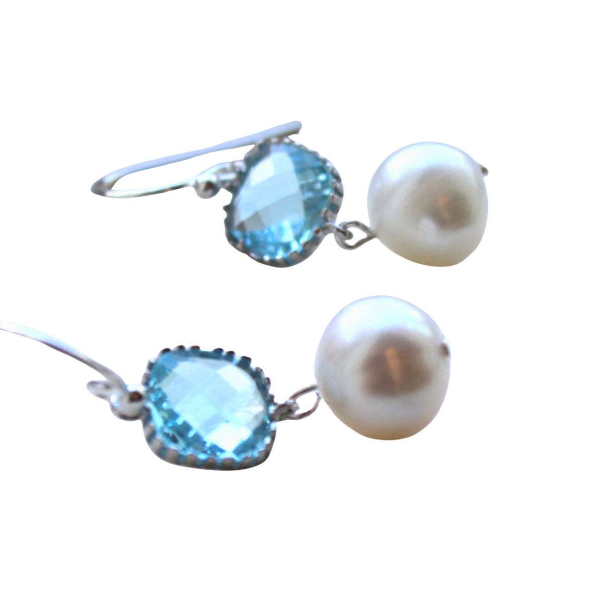 Aquamarine Pearl Drop Silver Earrings