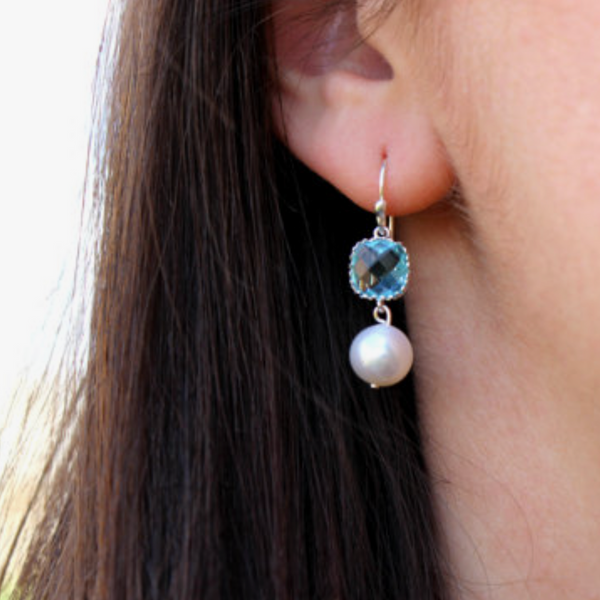 Aquamarine Pearl Silver Earrings