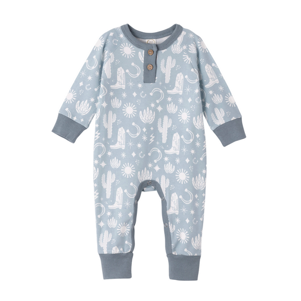 Blue Cowboy Long Sleeve Baby Romper