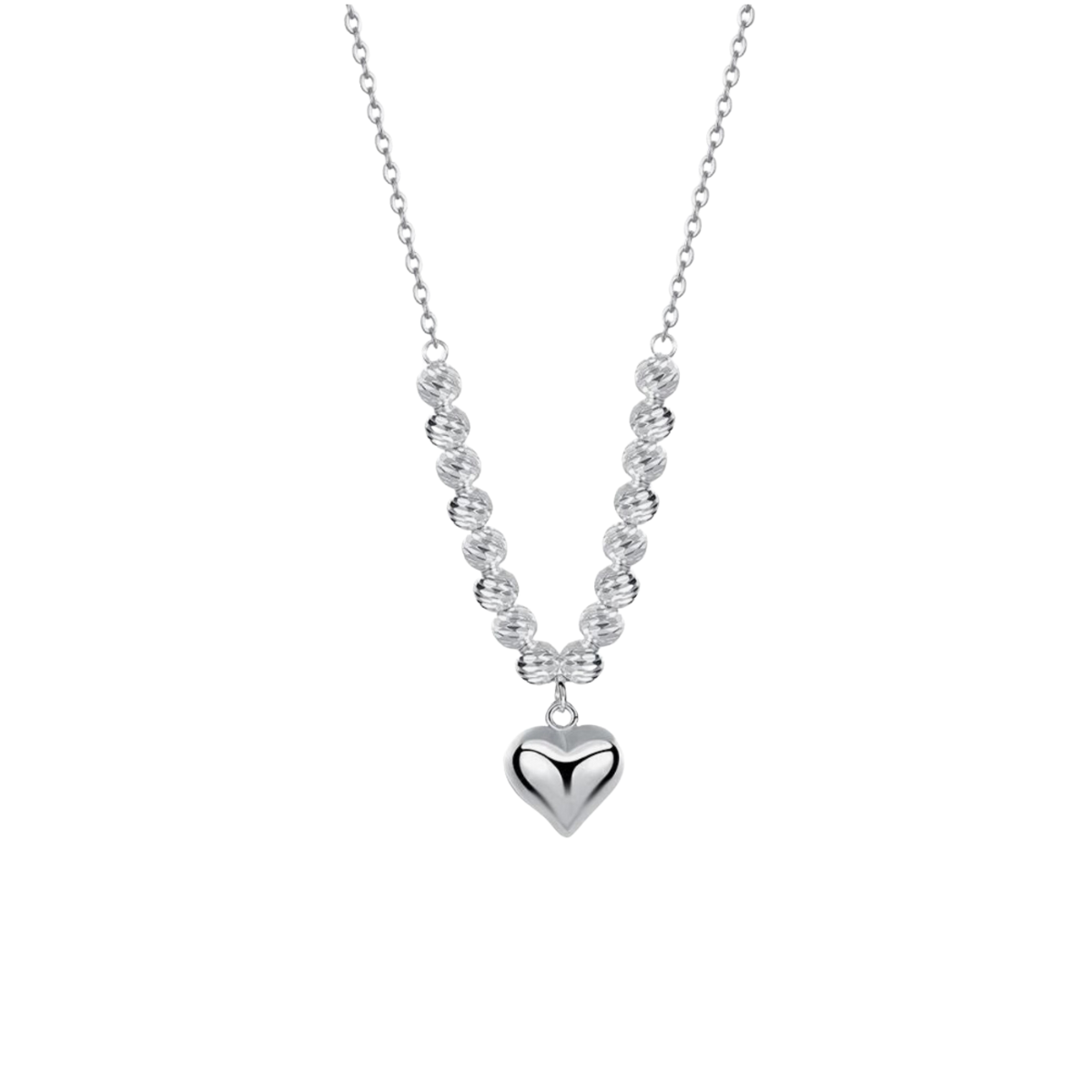 Sterling Silver Heart Pendant Beaded Adjustable Necklace 