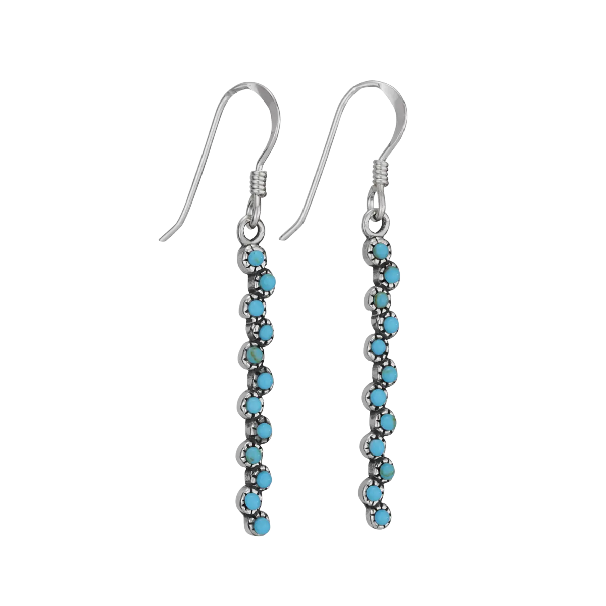 Turquoise Circles Sterling Silver Long Dangle Earrings