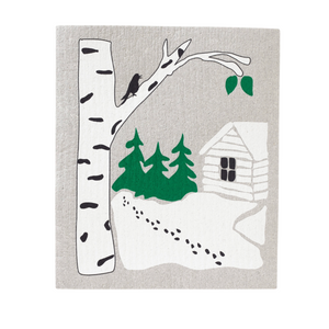 Cabin in the Snow Swedish Dishcloth