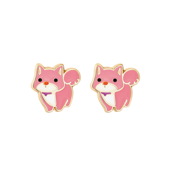Girls Pink Puppy Stud Earrings