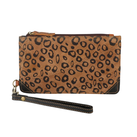 Cheetah Leather Wristlet Wallet