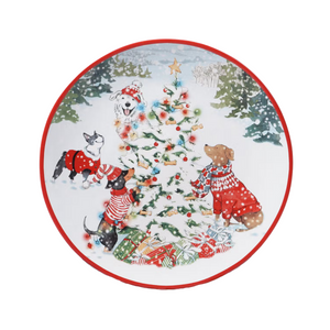 Festive Dogs and Christmas Tree in the Snow Plate