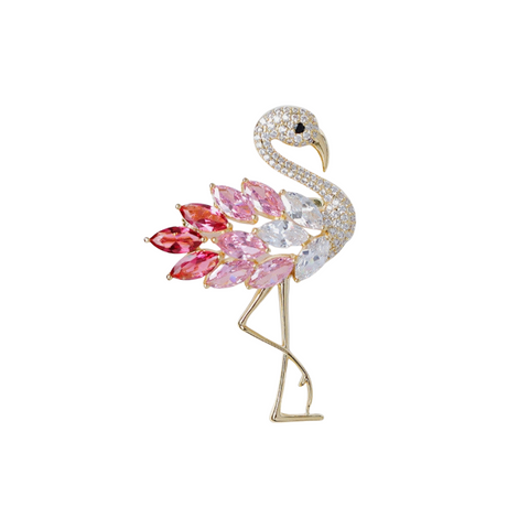 Pink Gemstone Flamingo Brooch