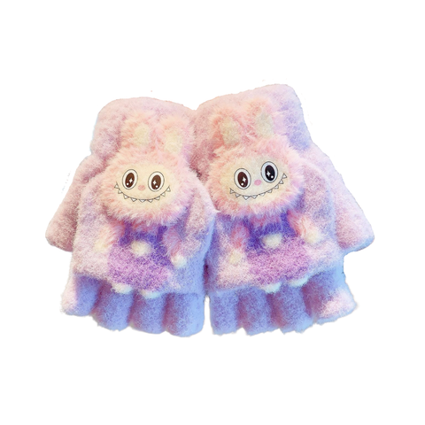 Cute Purple Monster Furry Gloves for Kids