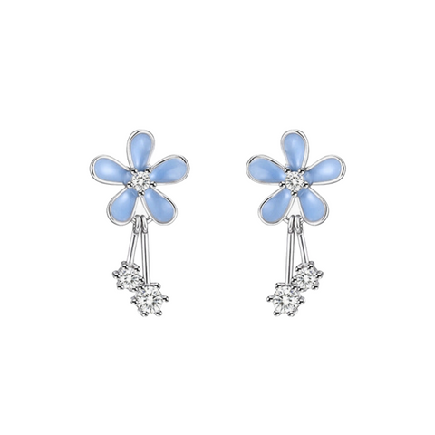 Blue Flower Sterling Silver Drop Earrings