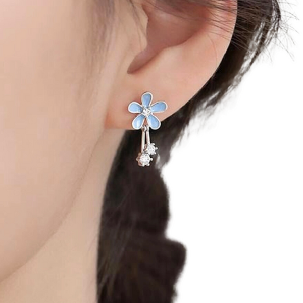 Blue Flower Sterling Silver Drop Earrings