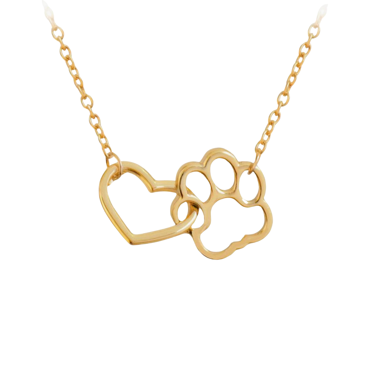 Interlocking Heart Paw Charm Stainless Steel Necklace