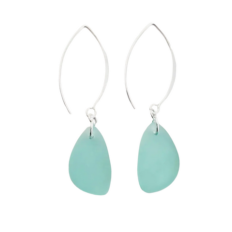 Green Eco Sea Glass Marquis Pebble Earrings