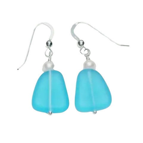 Turquoise Artisan Glass & Pearl Earrings