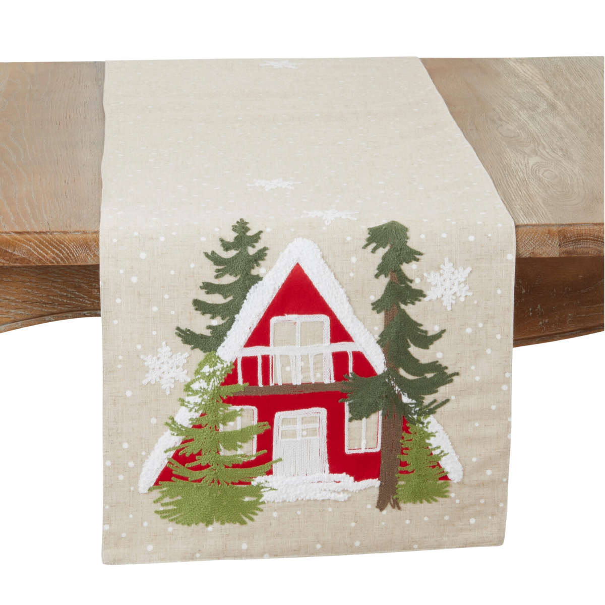 Embroidered Christmas Cottage Table Runner