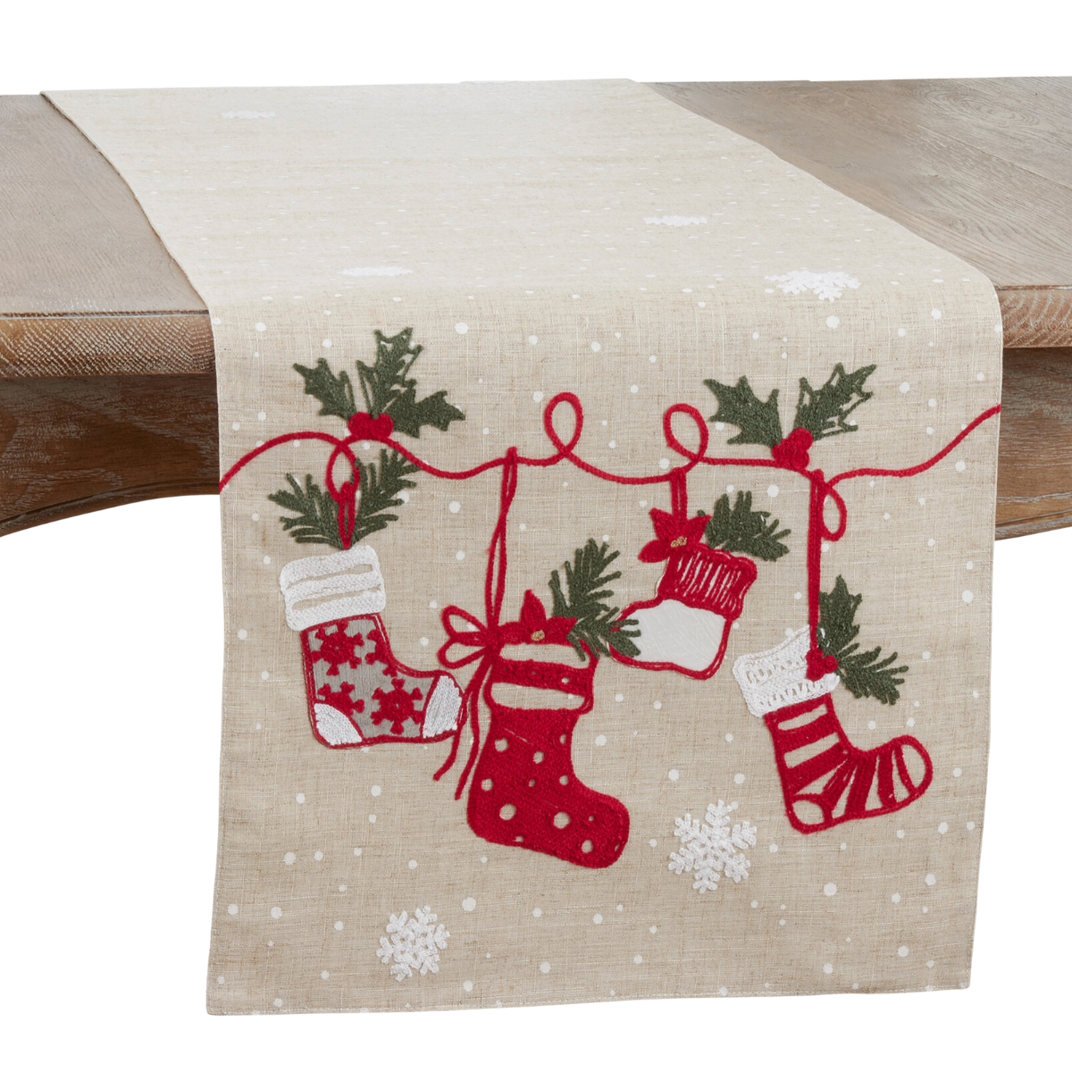 Embroidered Christmas Stockings Table Runner