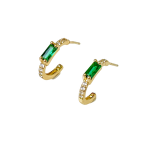 Emerald Hoop Pave Earrings