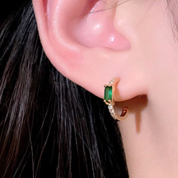 Emerald Hoop Pave Earrings