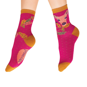 Deer Fuchsia Ankle Socks