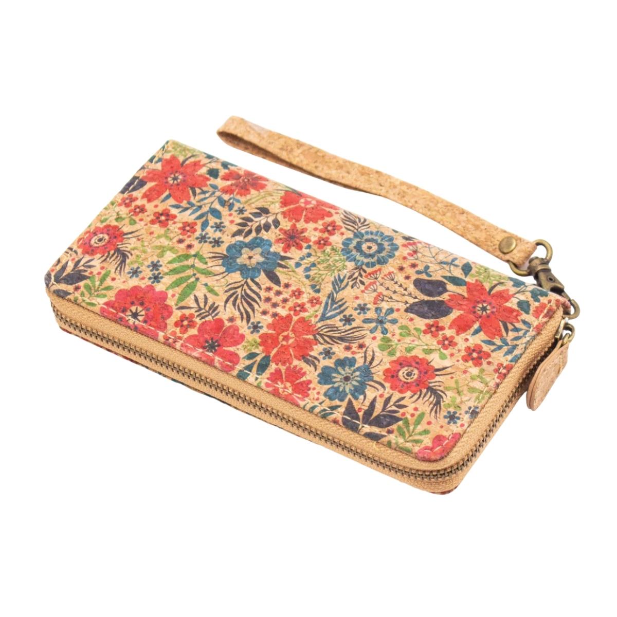 Flower Pattern Zipper Cork Wallet
