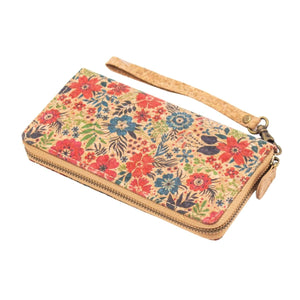 Flower Pattern Zipper Cork Wallet