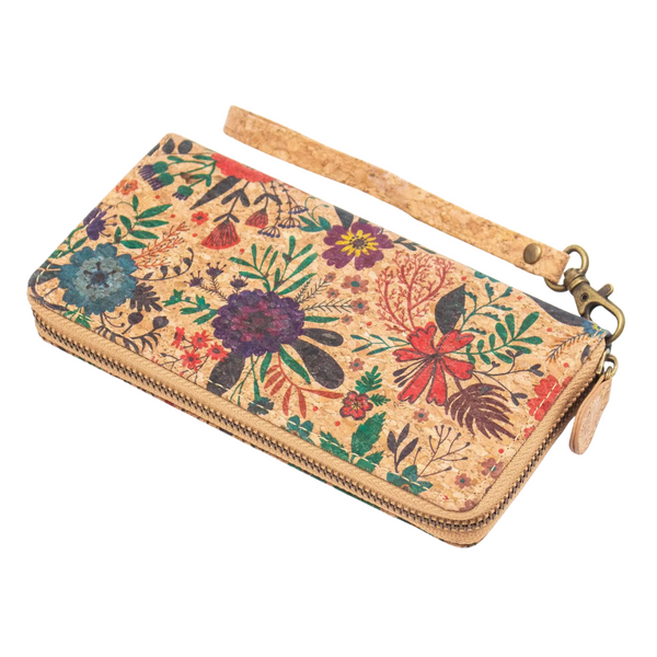 Flower Pattern Zipper Cork Wallet