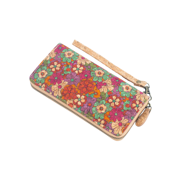 Flower Pattern Zipper Cork Wallet
