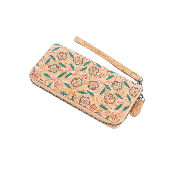 Flower Pattern Zipper Cork Wallet