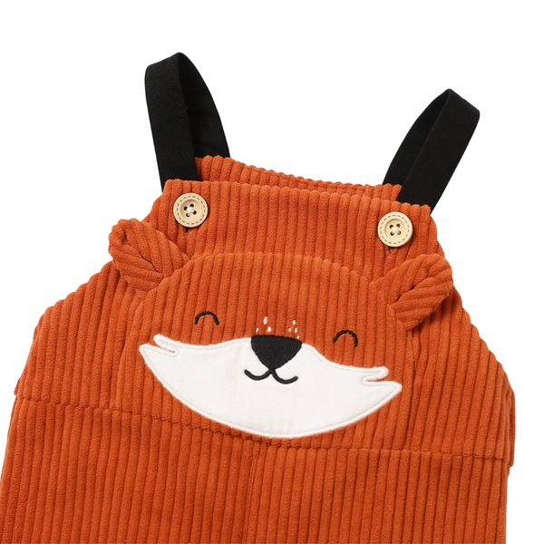 Fox Embroidered 3D Ears Corduroy Overall