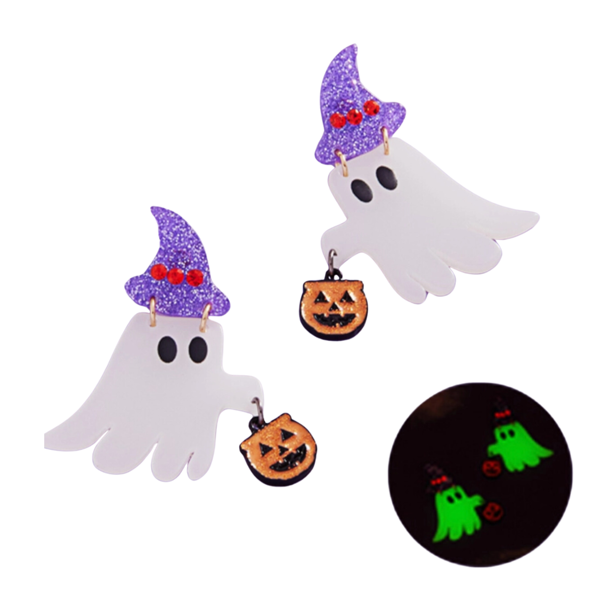 Glow in Dark Ghost Pumpkin Post Earrings