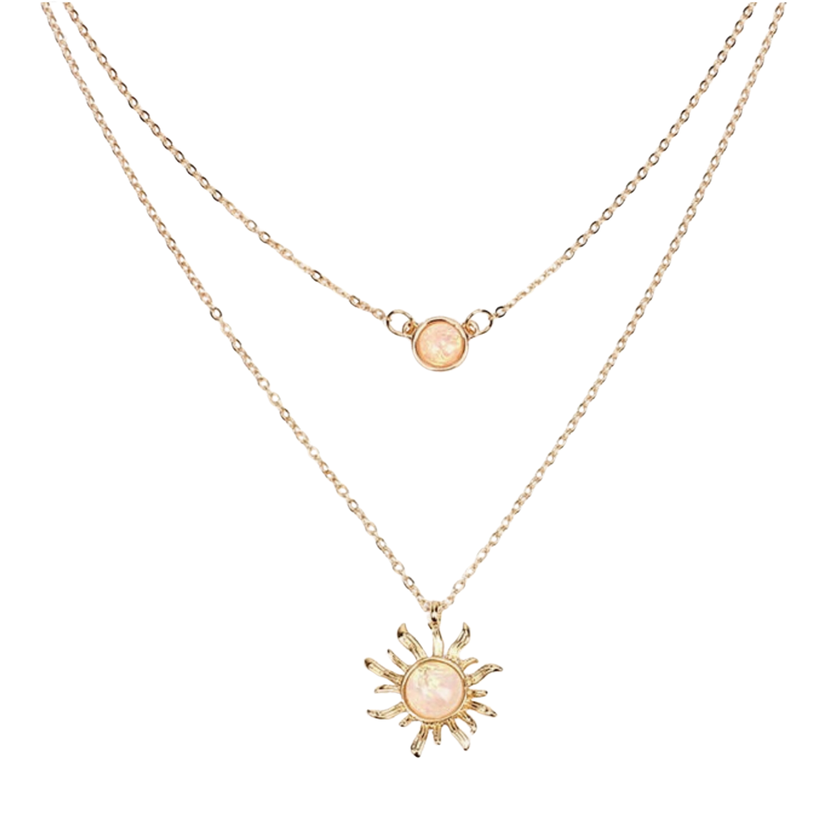 Gold Opal Sun & Moon Layered Necklace Set