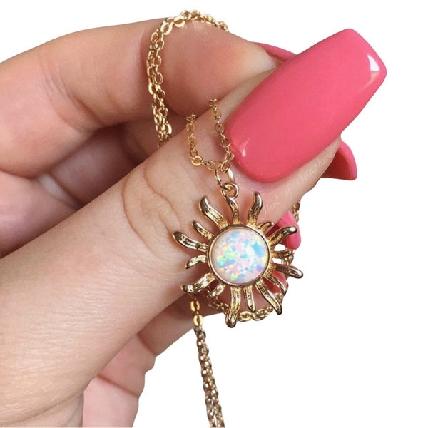 Opal Sun & Moon Layered Necklace Set