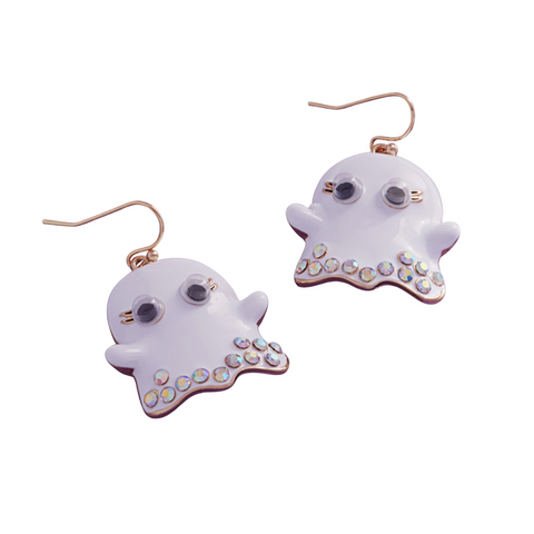 Halloween Wiggly Eyes Ghost Crystal Earrings