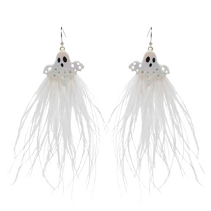 Halloween Feathery Ghosts Dangling Earrings