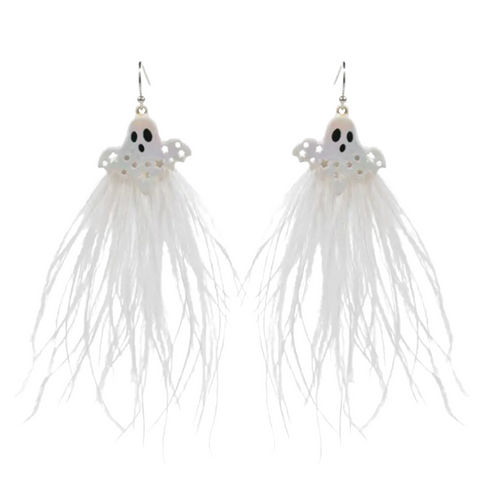 Halloween Feathery Ghosts Dangling Earrings