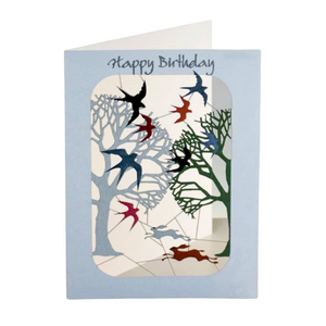 Happy Birthday Swallows Laser Cut Card