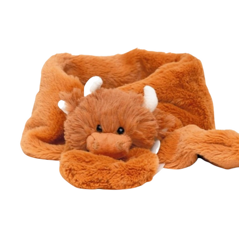 Kids Brown Highland Cow Plush Scarf