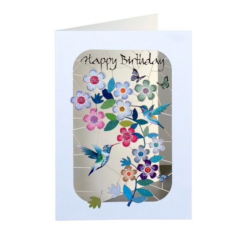 Humming Birds Floral Birthday Laser Cut Card