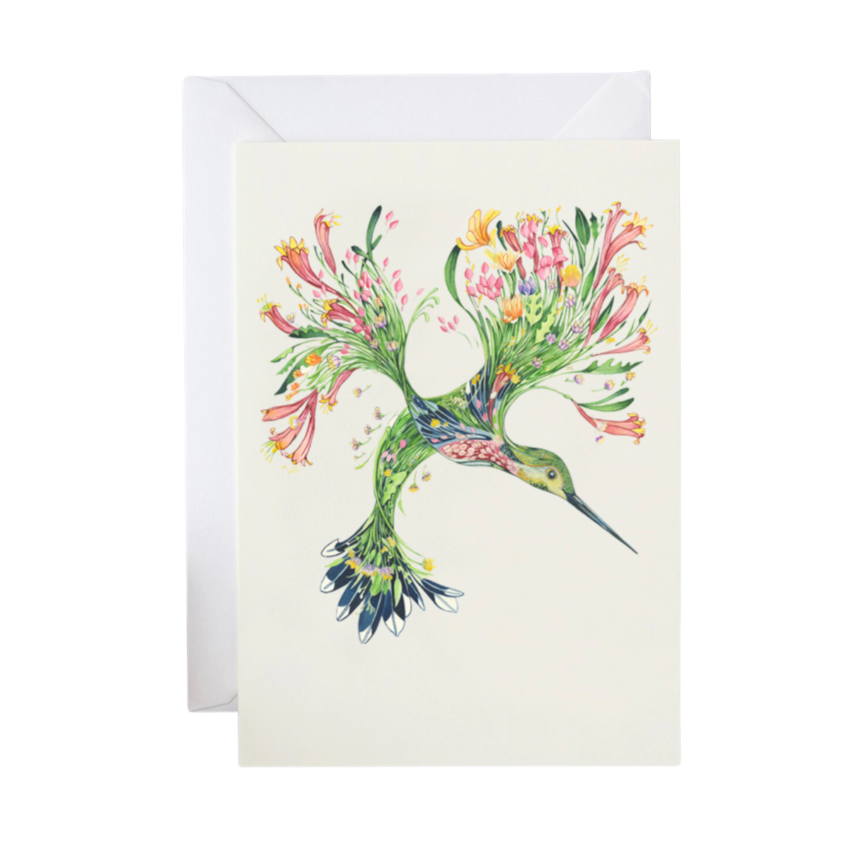 beautifully illustrated flloral hummingbird greeting card