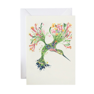 beautifully illustrated flloral hummingbird greeting card