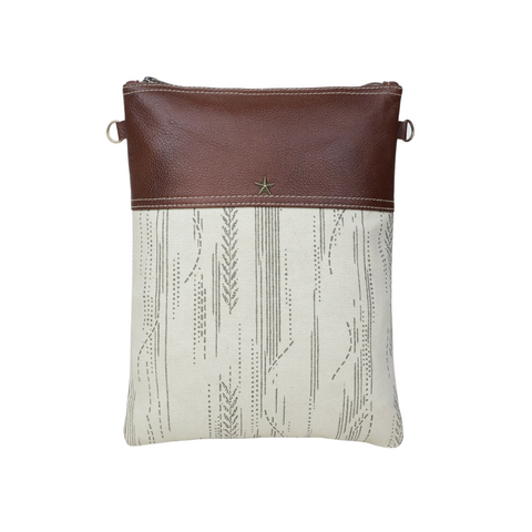 Light Grey Print Canvas and Leather Crossbody Bag