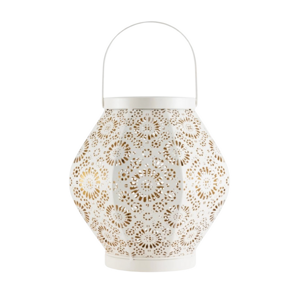 Punched Metal Solar Floral Lantern