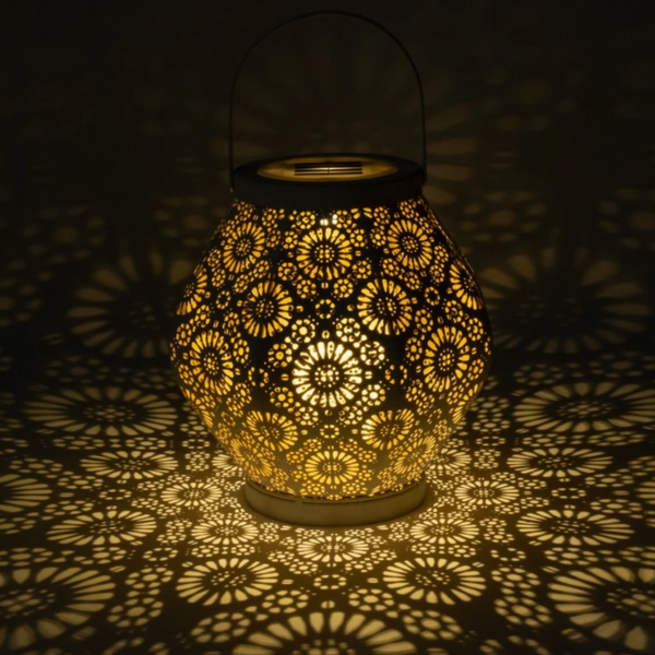 Punched Metal Solar Floral Lantern