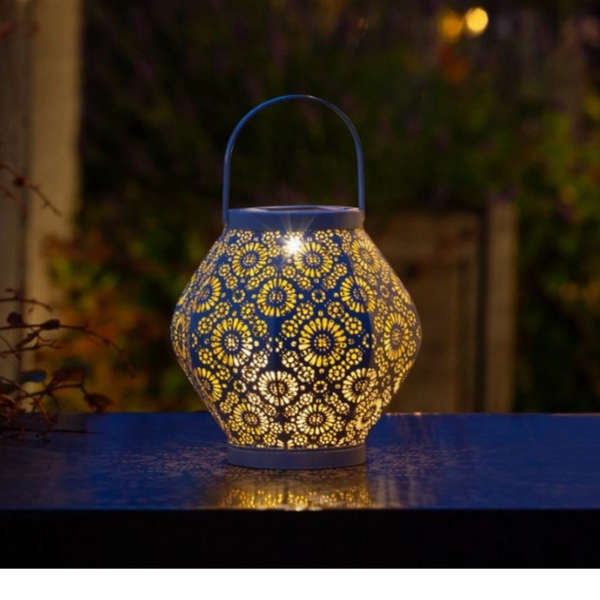 Punched Metal Solar Floral Lantern