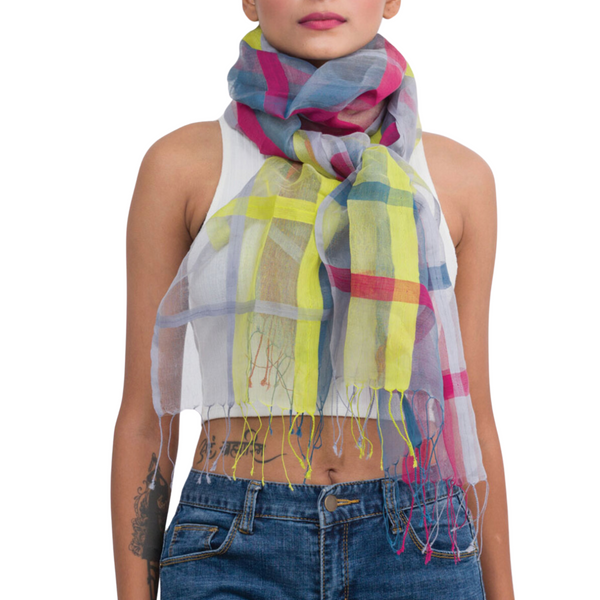 Sheer Multicolor Plaid Scarf